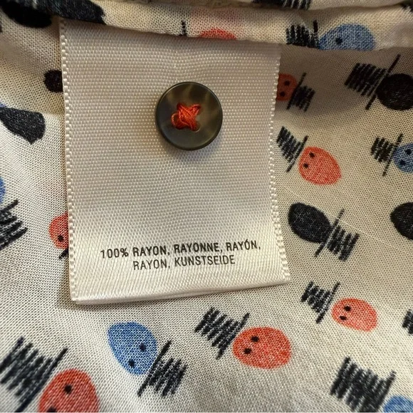 Maeve Anthropologie Pintuck Button Down Top Hat Print Tunic Roll Up Sleeve Sz 8 - Picture 11 of 13